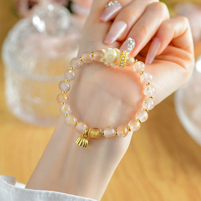 Buddha Stones Tibetan Incense Ash Liuli Glass Bead Lucky Nine-Tailed Fox Lotus Charm Bracelet Bracelet BS 4