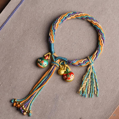 Buddha Stones Gold Swallowing Beast Family Luck Reincarnation Knot Braid Colorful String Bracelet Bracelet BS Blue Colorful(Wrist Circumference 14-16cm)
