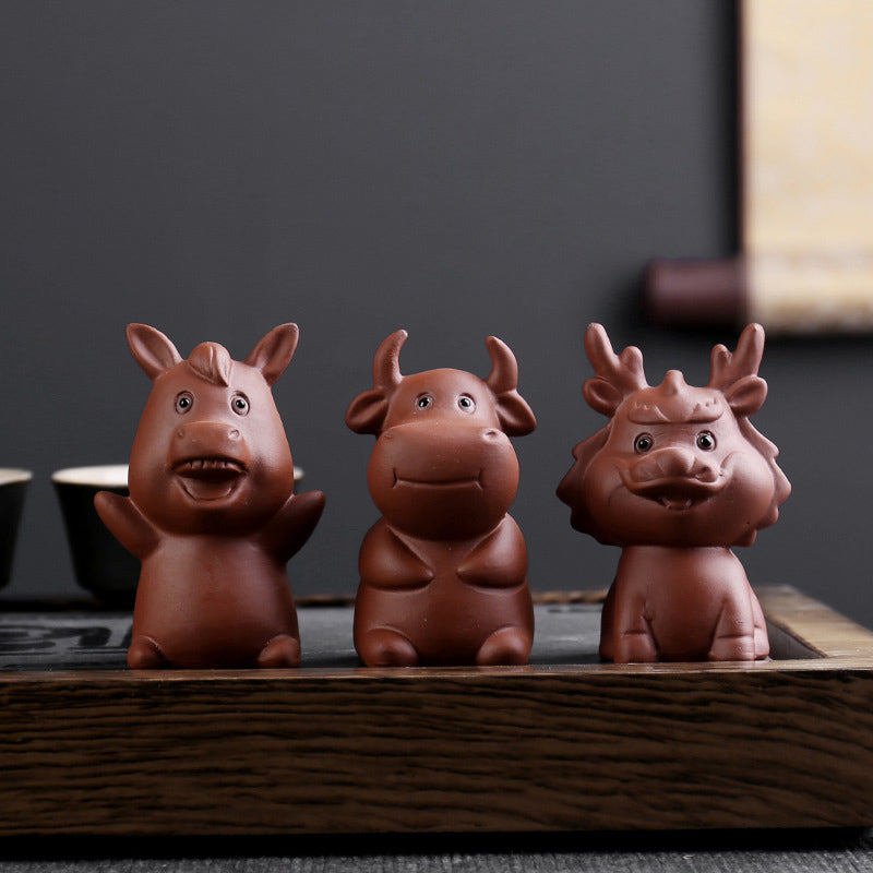 Buddha Stones Chinese Zodiac Purple Clay Wealth Ceramic Tea Pet Home Figurine Decoration Decorations BS 19