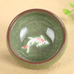 Buddha Stones Cute Koi Fish Ceramic Teacup Kung Fu Tea Cup Bowl 45ml Cup BS Light Green Koi Fish 6.1cm*3cm*45ml