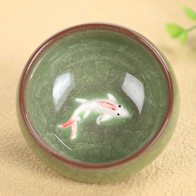 Buddha Stones Cute Koi Fish Ceramic Teacup Kung Fu Tea Cup Bowl 45ml Cup BS Light Green Koi Fish 6.1cm*3cm*45ml