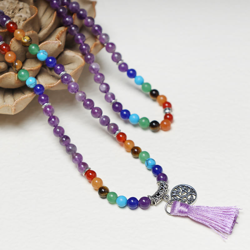 Collier et bracelet multicouche de méditation et de guérison Foviel, chapelet bouddhiste Mala 108 perles