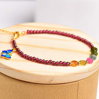 Buddha Stones Garnet Tourmaline Butterfly Protection Bracelet Anklet Bracelet Anklet BS 8