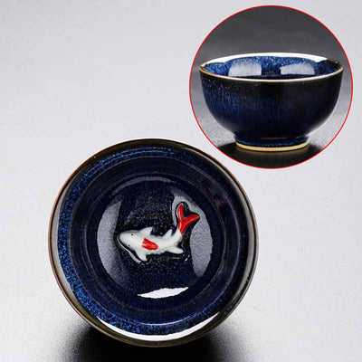 Buddha Stones Small Koi Fish Kiln Change Chinese Jianzhan Ceramic Teacup Kung Fu Tea Cup 60ml Jian Zhan Tea Cup BS Blue 7.3cm*4cm*60ml