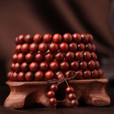 Foviel Tibetan Small Leaf Red Sandalwood 108 Beads Mala Meditation Bracelet