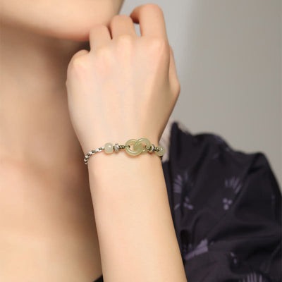 Buddha Stones Natural Hetian Jade Peace Buckle Luck Braided Bracelet Bracelet BS 8
