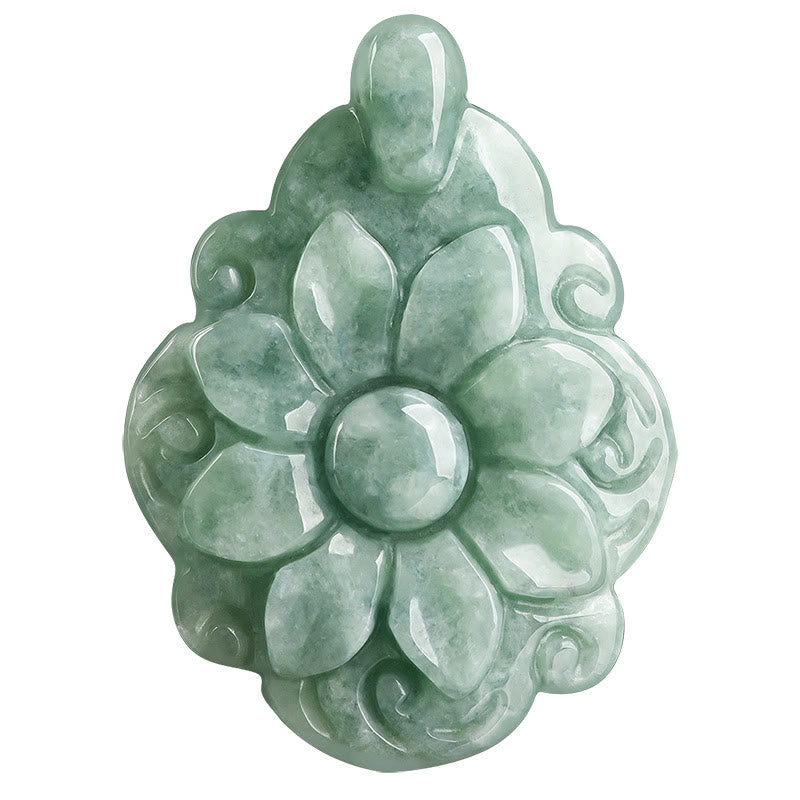 Buddha Stones Natural Jade Kalanchoe blossfeldiana Flower Pattern Luck Necklace Pendant Necklaces & Pendants BS 10