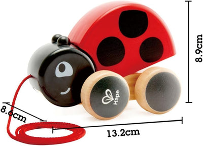 Fidtoy Ladybug Pull Along Toy Wooden Toddler Walking Toy