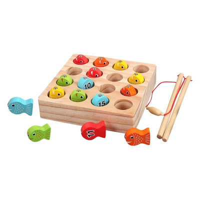 Fidtoy Solid Wooden Digital Magnetic Fishing Game for Kids Ages 2-6, Number Recognition Wooden Fishing Toy with 15 Fish, Double Fishing Rods and Colorful Early Learning Play