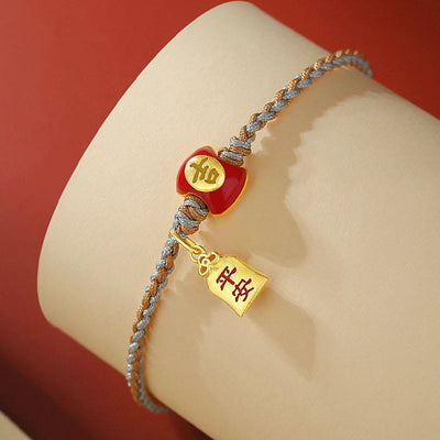 Buddha Stones 925 Sterling Silver Handmade Auspicious Chinese Character Blessing Braided String Bracelet Bracelet BS 2