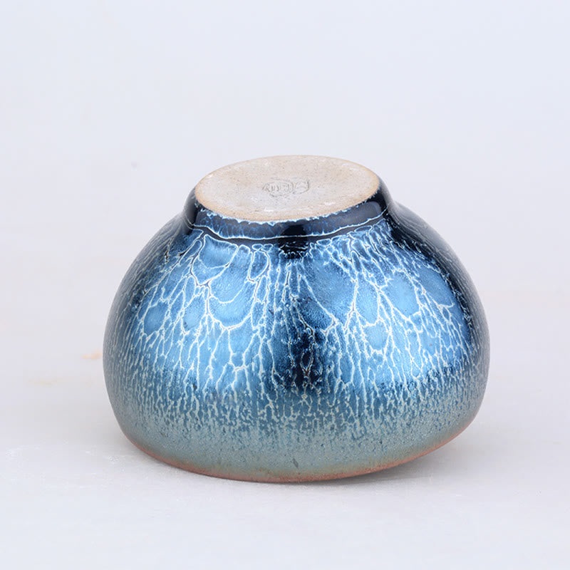 Buddha Stones Handmade Jellyfish Dragon Scale Pattern Chinese Jianzhan Ceramic Teacup Tenmoku Kung Fu Tea Cup Jian Zhan Tea Cup BS 4