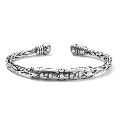 Buddha Stones Tibet Om Mani Padme Hum Engraved Focus Cuff Bracelet Bangle Bracelet Bangle BS 1