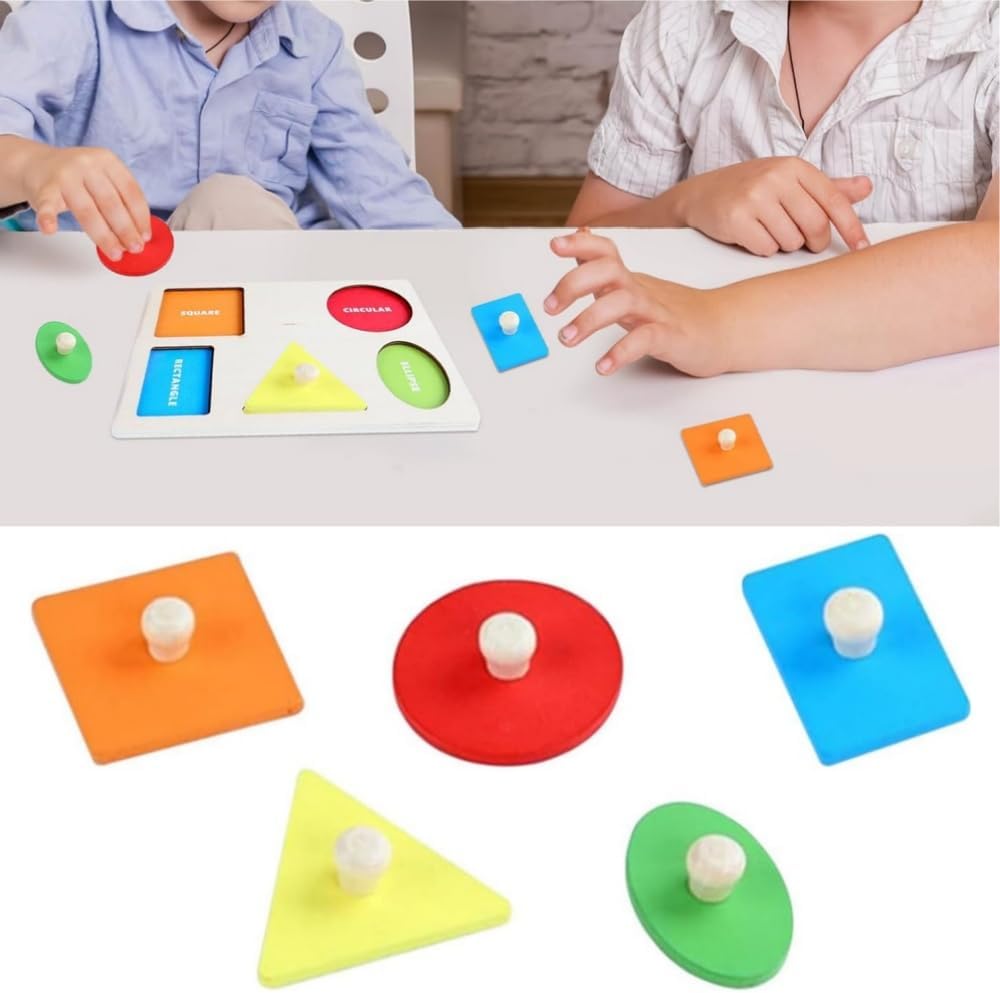 Fidtoy Wooden Shape Peg Puzzle Montessori Shape Sorting Toy for Toddlers Color Recognition Geometric Puzzle Fine Motor Skills Early Learning Toy Gift