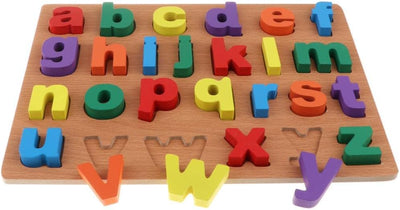 Fidtoy Tableau d'apprentissage de l'alphabet minuscule en bois 3D, Puzzle de lettres Montessori en bois pour tout-petits, Jouet d'apprentissage de l'orthographe et du langage ABC pour enfants de 2 à 5 ans