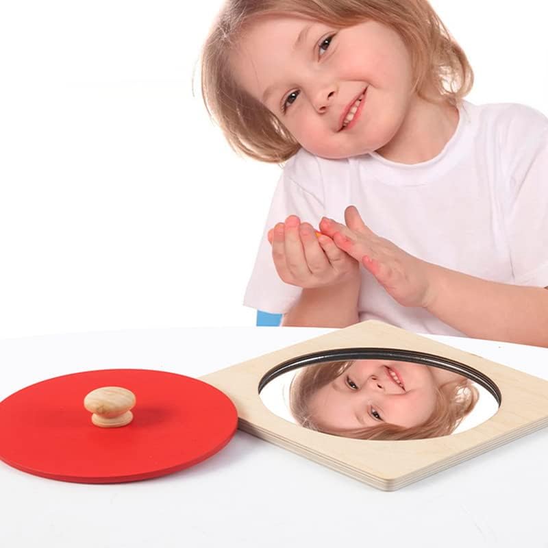Fidtoy Baby Mirror Toy for Tummy Time Montessori Wooden Mirror Puzzle for Infants Toddlers Sensory Development Early Learning Fine Motor Toy Gift