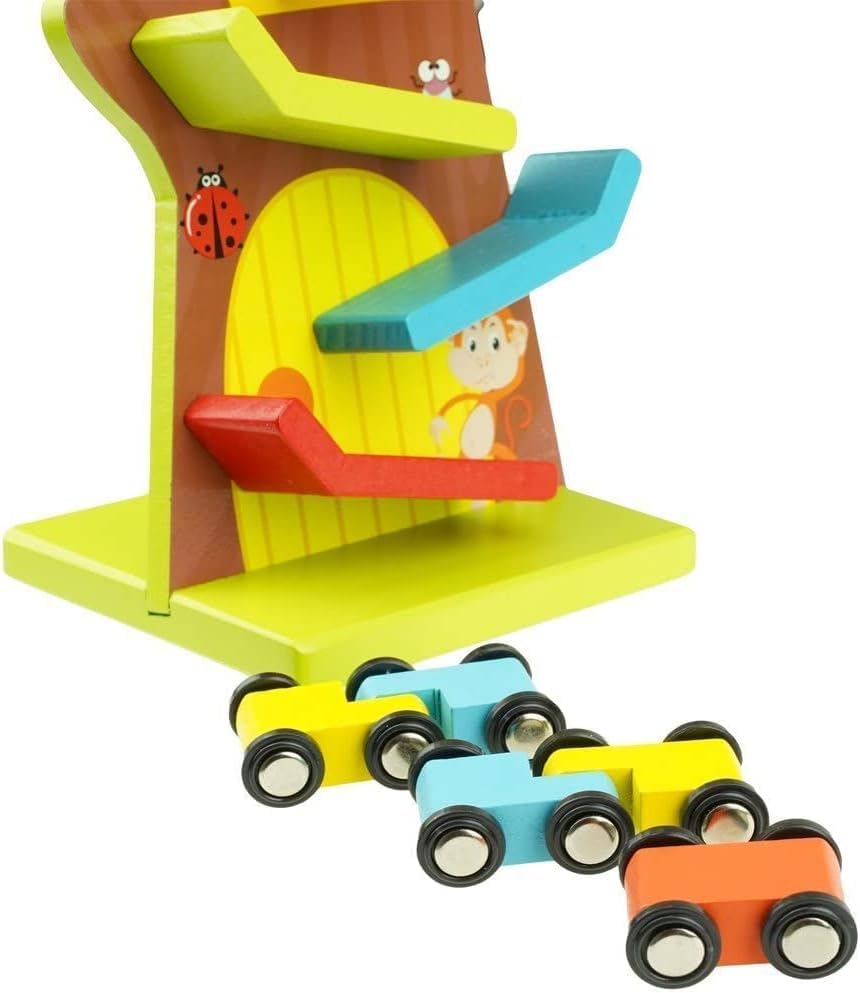 Fidtoy Circuit de Course et Voitures en Bois à 9 Niveaux – Jouet d'Éveil pour Tout-Petits