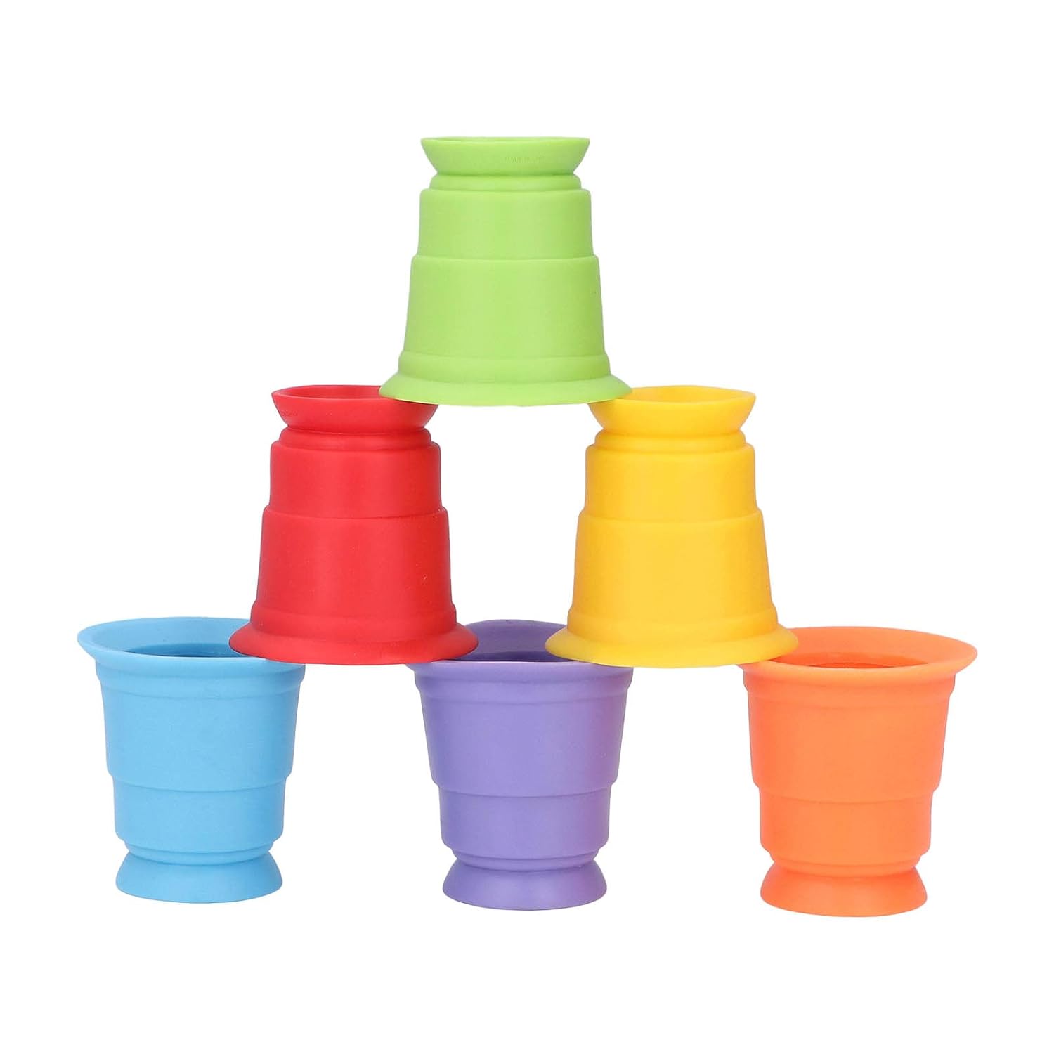 Fidtoy Gobelets empilables souples et colorés en caoutchouc, 6 pièces, jouet de bain pour bébé pour l'apprentissage précoce