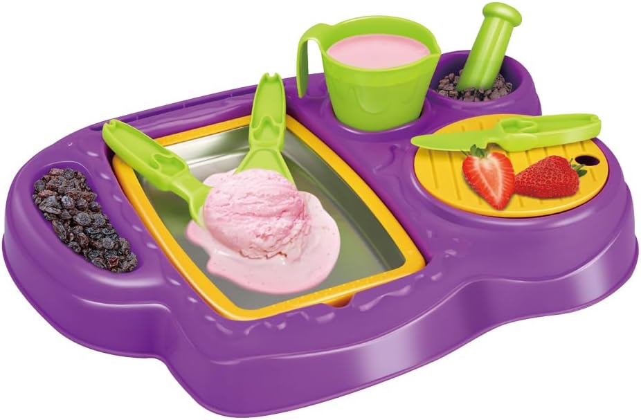 Fidtoy Kids Ice Cream Maker Toy with Freezer Tray Real Ingredients Kitchen Activity Set for Creative Dessert Play