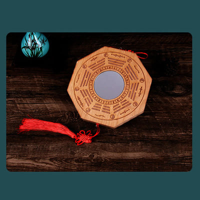 Buddha Stones Feng Shui Bagua Map Peach Wood Five-Emperor Coins Chinese Knotting Balance Energy Map Mirror Bagua Map BS 14