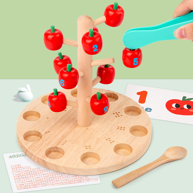 Fidtoy Montessori Wooden Apple Picking Game – Educational Counting & Math Toy for Kids Ages 4-6