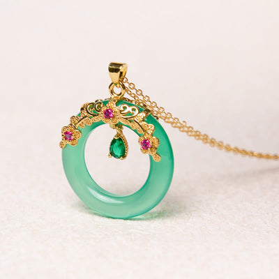 Buddha Stones Green Chalcedony Peace Buckle Design Strength Necklace Pendant 10