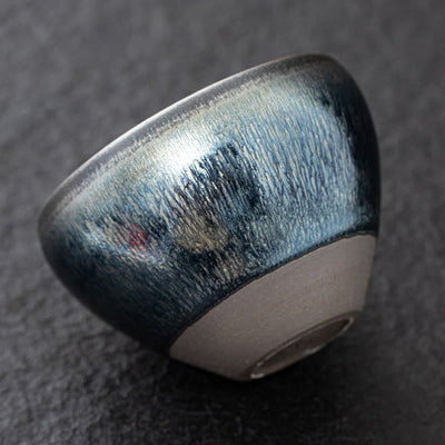 Buddha Stones Vintage Chinese Silver Blue Jianzhan Kiln Change Porcelain Teacup Kung Fu Tea Cup Jian Zhan Tea Cup BS 3