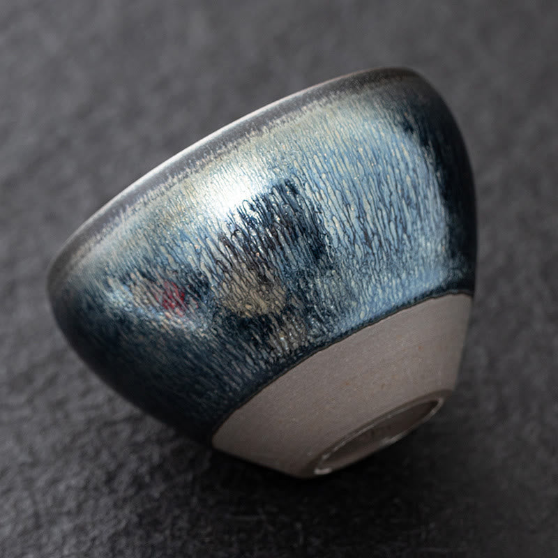 Buddha Stones Vintage Chinese Silver Blue Jianzhan Kiln Change Porcelain Teacup Kung Fu Tea Cup Jian Zhan Tea Cup BS 3