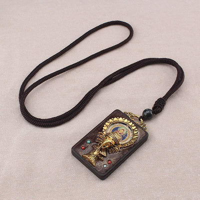 Buddha Stones Ebony Wood Elephant God of Fortune Buddha Blessing Necklace String Pendant Necklaces & Pendants BS 4