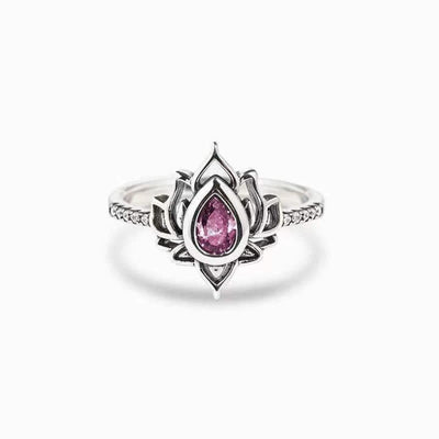Buddha Stones Sterling Silver Lotus Zircon Blessing Protection Ring Ring BS MediumVioletRed US12
