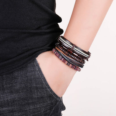 Buddha Stones Wrap Hemp Cords Wood Beads Leather Bracelet Bracelet BS 3
