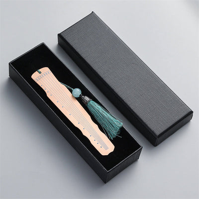 Buddha Stones Classical Musical Instruments Pipa Guzheng Guqin Ruan Metal Bookmarks Tassel With Gift Box Bookmarks BS Rose Gold Guqin-Gift Box
