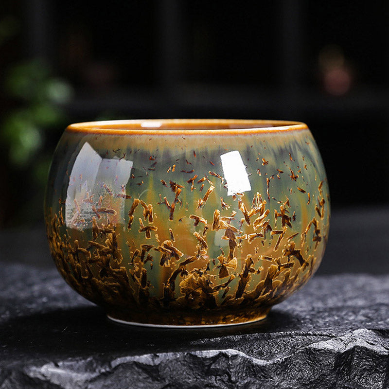 Buddha Stones Colorful Brown Ceramic Teacup Kung Fu Tea Cup Bowl Cup BS 8.6cm*5.7cm*210ml Without Gift Box