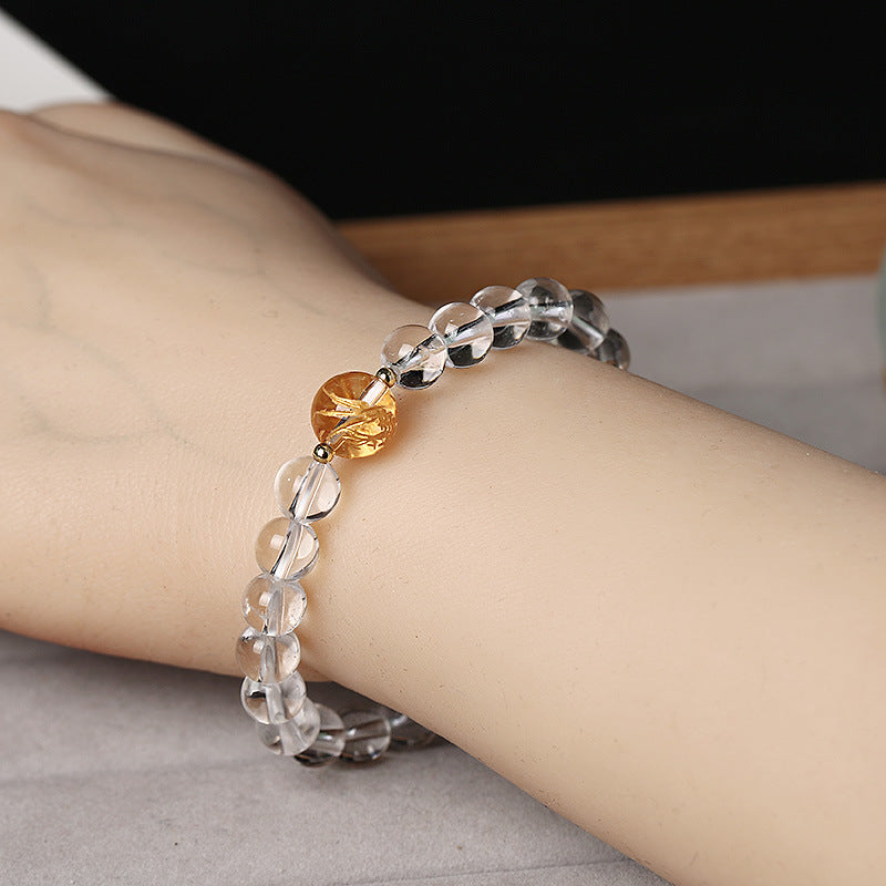 Buddha Stones Natural Black Obsidian White Crystal Black Onyx Dragon Strength Bracelet Bracelet BS 11