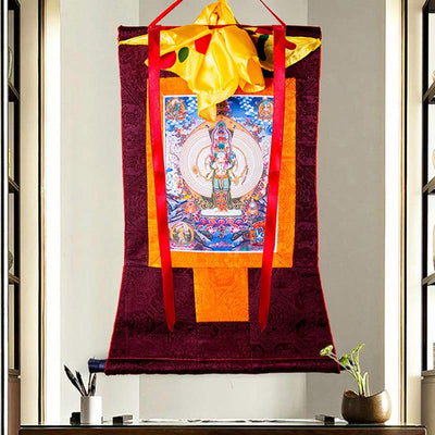 Buddha Stones Tibetan Thousand-handed Avalokitesvara Framed Thangka Blessing Decoration Decorations BS 4