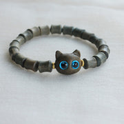 Foviel Ebony Wood Green Sandalwood Cute Cat Peace Bracelet
