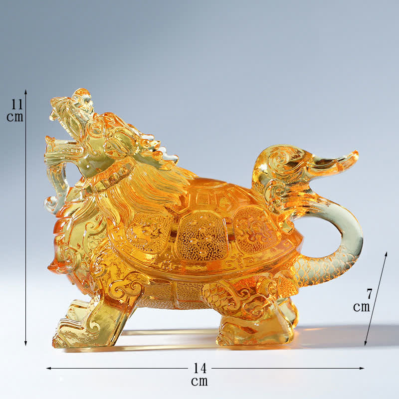 Buddha Stones Feng Shui Dragon Turtle Handmade Liuli Crystal Art Piece Home Office Decoration Decorations BS Gold Small