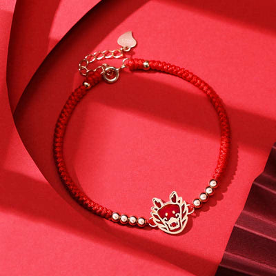 Buddha Stones 925 Sterling Silver Chinese Zodiac Luck Faith Discolor Red String Bracelet Bracelet BS Dragon(Wrist Circumference 15-18cm)