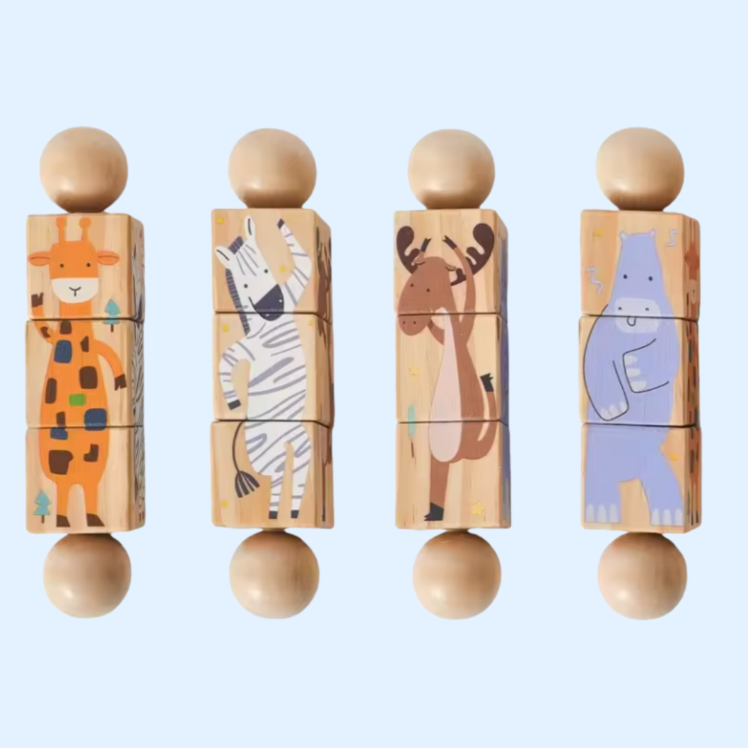 Jeu de Puzzle en Bois Fidtoy Spin & Match Animaux Amis pour Bébé, Apprentissage de la Motricité Fine