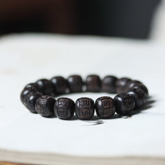 Buddha Stones Tibet Ebony Wood Om Mani Padme Hum Engraved Balance Bracelet Bracelet BS Ebony Wood(Balance ♥Calm)(Wrist Circumference 14-16cm)