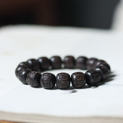 Buddha Stones Tibet Ebony Wood Om Mani Padme Hum Engraved Balance Bracelet Bracelet BS Ebony Wood(Balance ♥Calm)(Wrist Circumference 14-16cm)