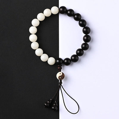 Buddha Stones Ebony YinYang Protection Bracelet Decoration Bracelet BS 12mm