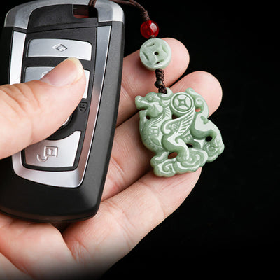 Buddha Stones Natural Jade Kirin Prosperity Phone Hanging Decoration Hanging Decoration BS 6