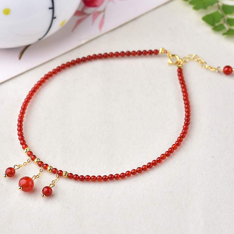 Buddha Stones Red Agate Confidence Calm Anklet Anklet BS Red Agate (Confidence ♥ Calm)