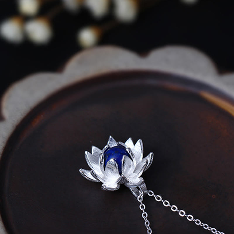 Buddha Stones 925 Sterling Silver Lazurite Lotus Flower Self Care Necklace Pendant - image 7