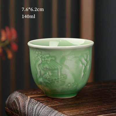Buddha Stones Trees Pavilion Mountains Rivers Pine Ceramic Teacup Kung Fu Tea Cup Cup BS Pavilion 7.6cm*6.2cm*140ml