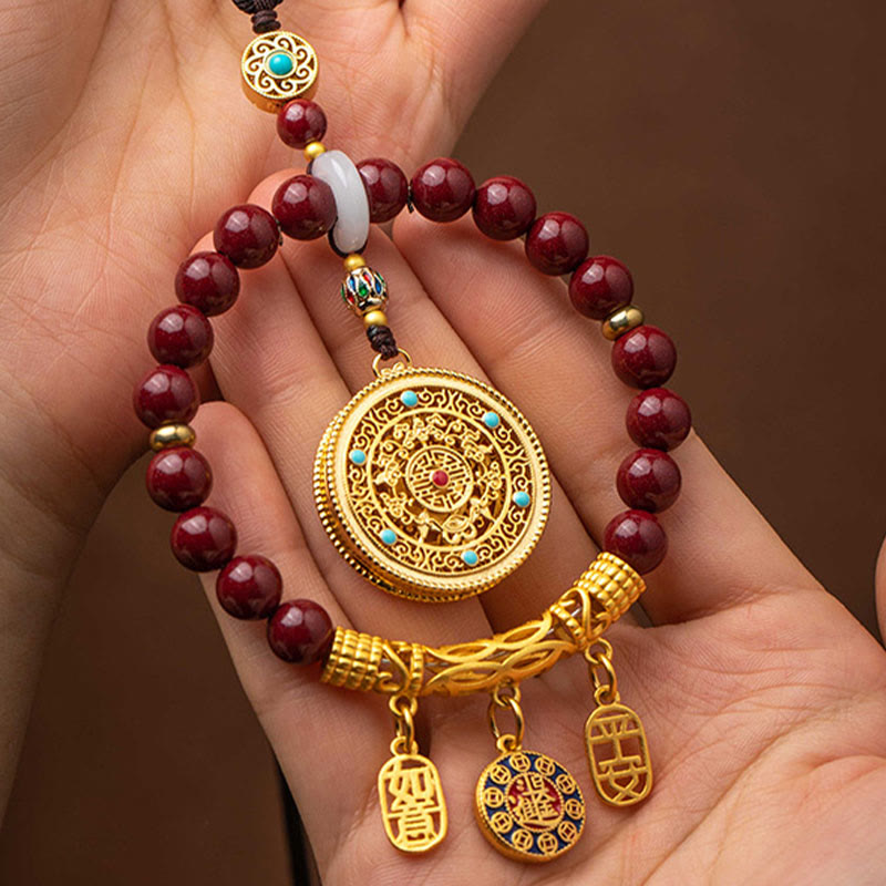 Buddha Stones Natural Cinnabar Wish Ruyi Peace Blessing Car Hanging Decoration Car Hanging Decoration BS 5