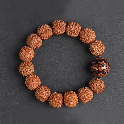 Buddha Stones Tibet Rudraksha Bodhi Seed PiXiu Copper Coin Wealth Luck Bracelet Bracelet BS 6