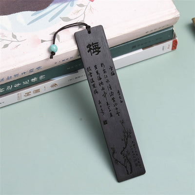 Buddha Stones Plum Orchid Bamboo Chrysanthemum Wood Bookmarks With Gift Box Bookmarks BS Plum-Ebony
