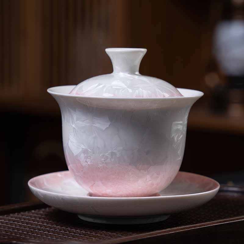 Buddha Stones Traditional Glaze Ceramic Gaiwan Sancai Teacup Kung Fu Tea Cup And Saucer With Lid 180ml Cup BS 12