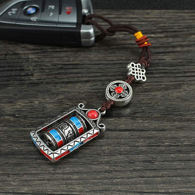 Buddha Stones Six True Words Prayer Wheel Rotation Knot Blessing Keychain Decoration Decorations BS 13